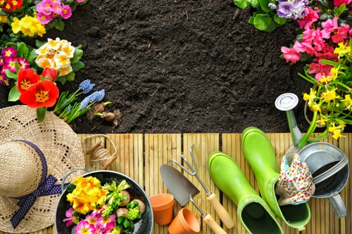 Team of professional landscapers working on a garden